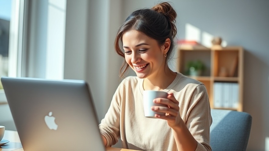 A determined woman multitasking with a laptop and coffee, embodying self-care tips for mom burnout.