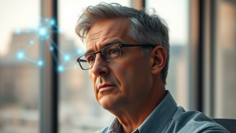 Thoughtful CTO gazing at AI network hologram, navigating integration challenges.