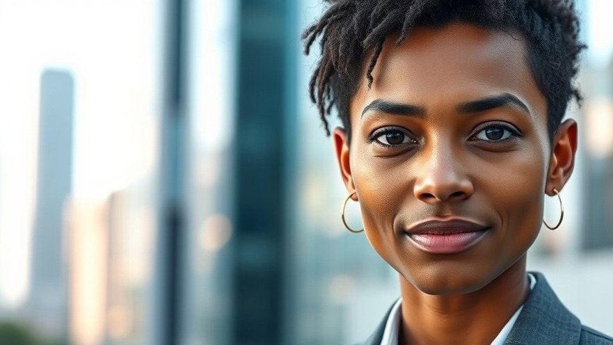 Confident professional in cityscape symbolizing cleaning industry growth.