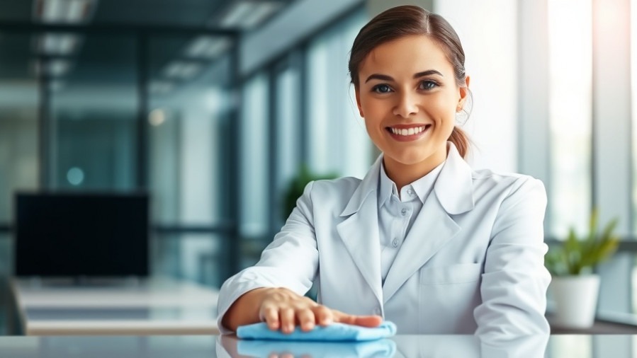 Confident office worker practicing hygiene with eco-friendly cleaning wipes.