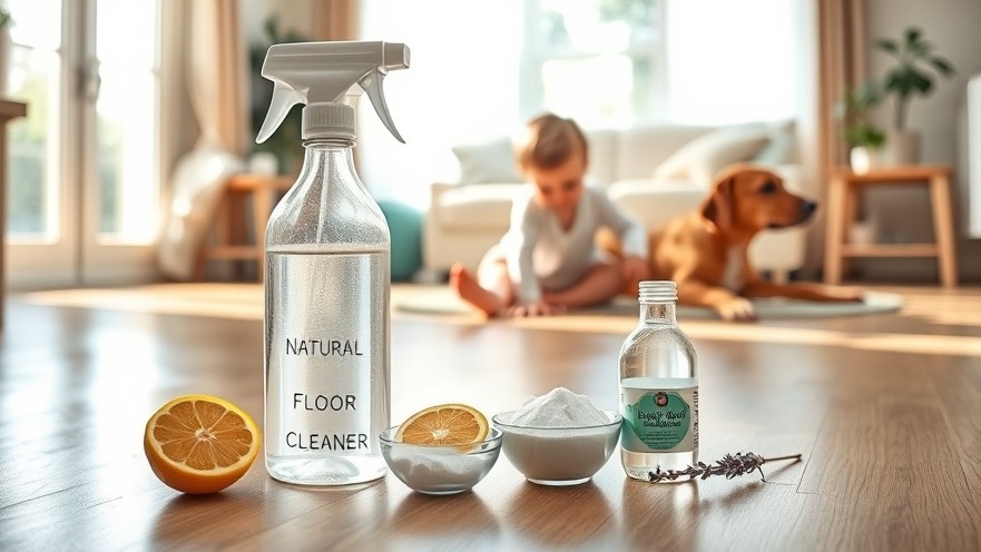 Bright living room with natural floor cleaner and eco-friendly cleaning solutions.