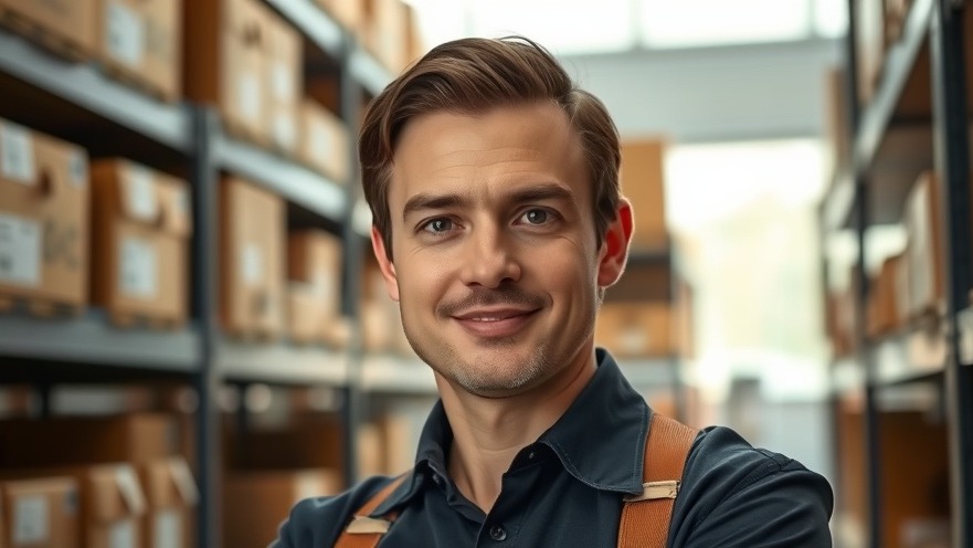 Confident logistics professional in the cleaning industry, organized and focused.