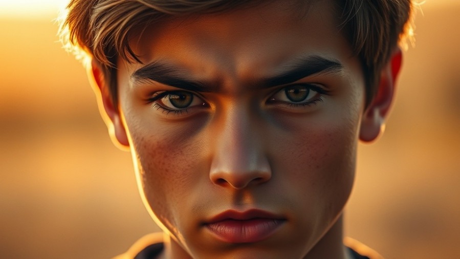 Confident young person with lion silhouette eyes, embodying personal transformation and nature connection.