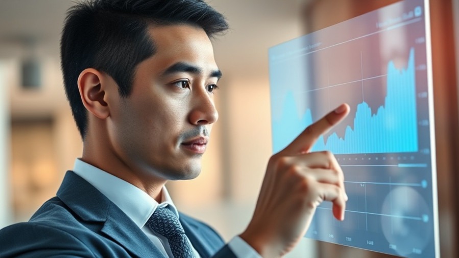 Professional businessperson analyzing digital advertising trends on a futuristic screen.