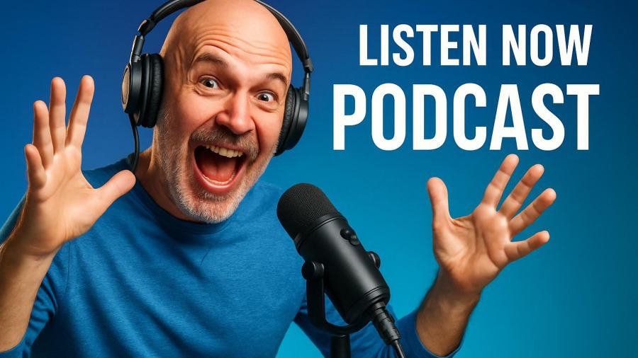 Middle-aged bald man promoting men over 40 fitness with mobility exercises in a vibrant setting.