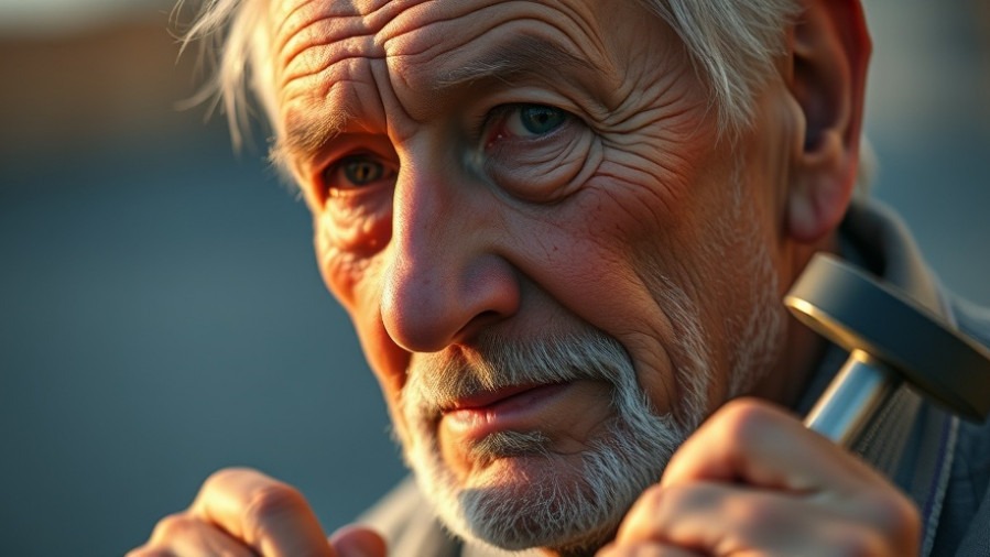 Reflective older man with cleaning tool, embodying cleaning professionals mentorship.