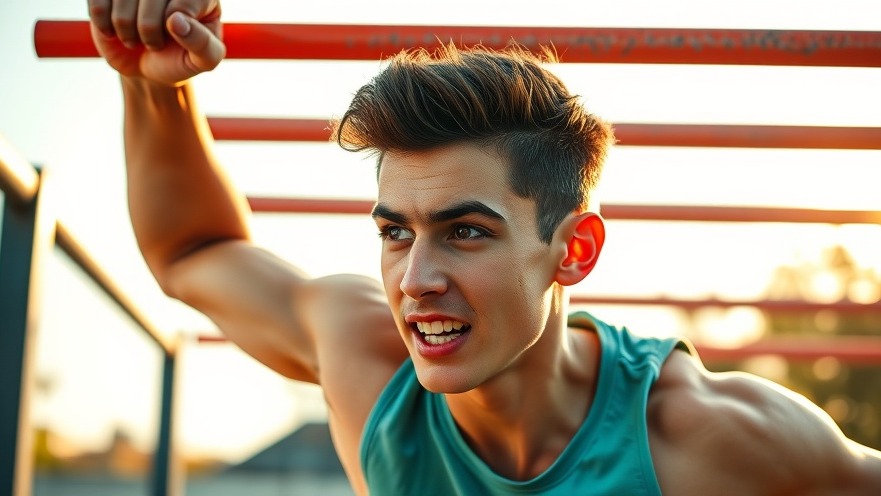 Energetic young man showcasing determination in his fitness journey during golden hour.