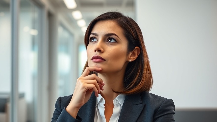 Professional woman reflecting on ethical marketing strategies in a sleek office.