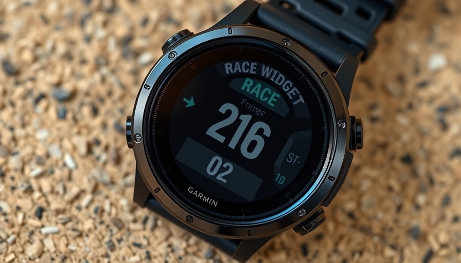 Garmin Race Widget displayed on a watch in a close-up view.