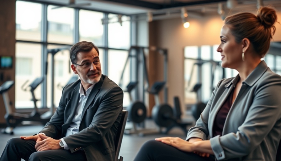 Professionals discussing team conflict resolution in boutique gym.