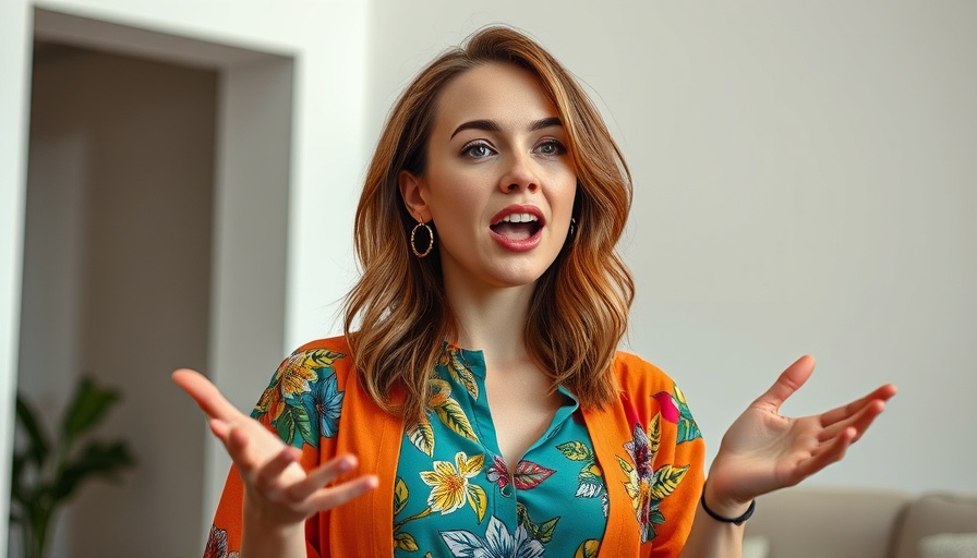Young woman discussing studio profitability passionately.