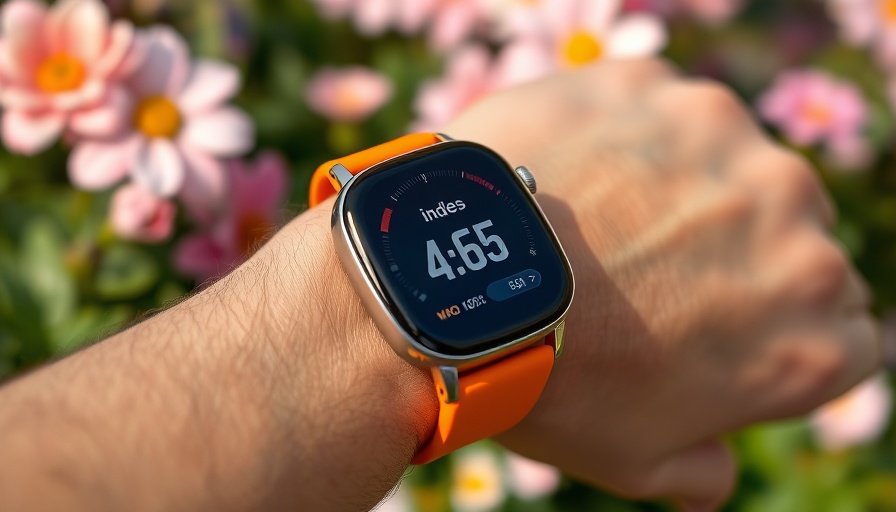 Samsung AGEs index displayed on smartwatch outdoors.