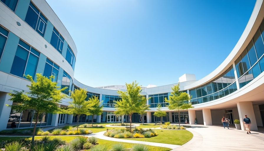 Modern healthcare facility with patient-centric courtyard design in urban setting.