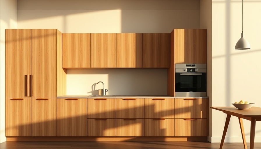 Modern wooden cabinet with warm lighting and sleek design