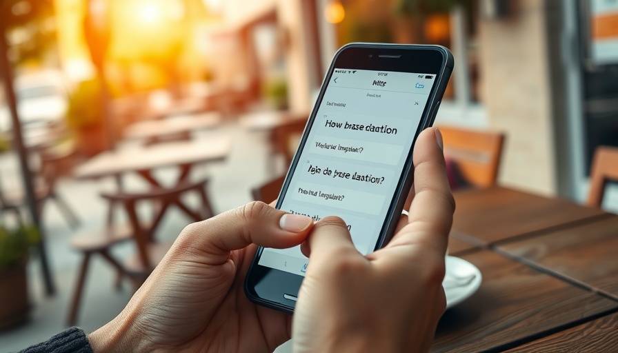 Learn Languages app displayed on a smartphone in a café setting.