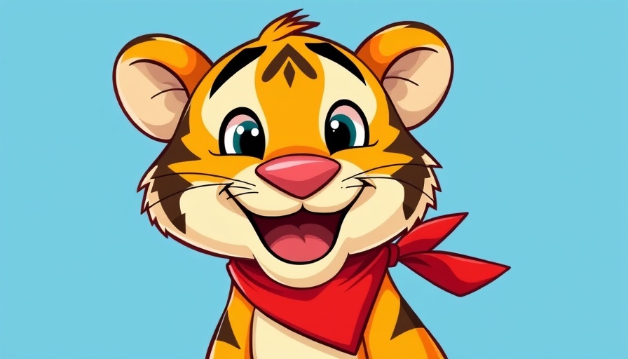 Cheerful cartoon tiger on blue background, Kellogg's missed strategic opportunities.