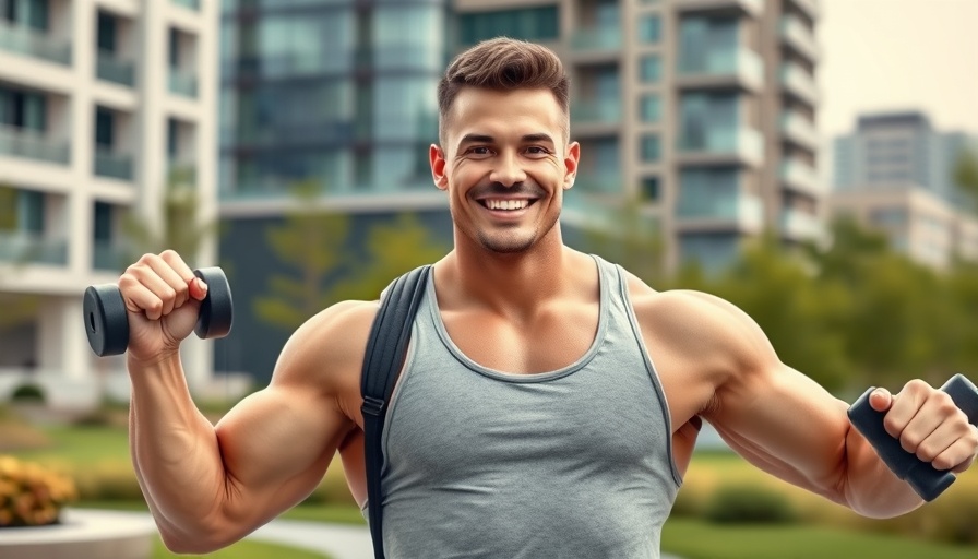 Muscular man discussing fitness tips in NYC park.