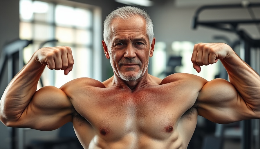World’s most jacked 61-year-old flexing in a gym, musculature.