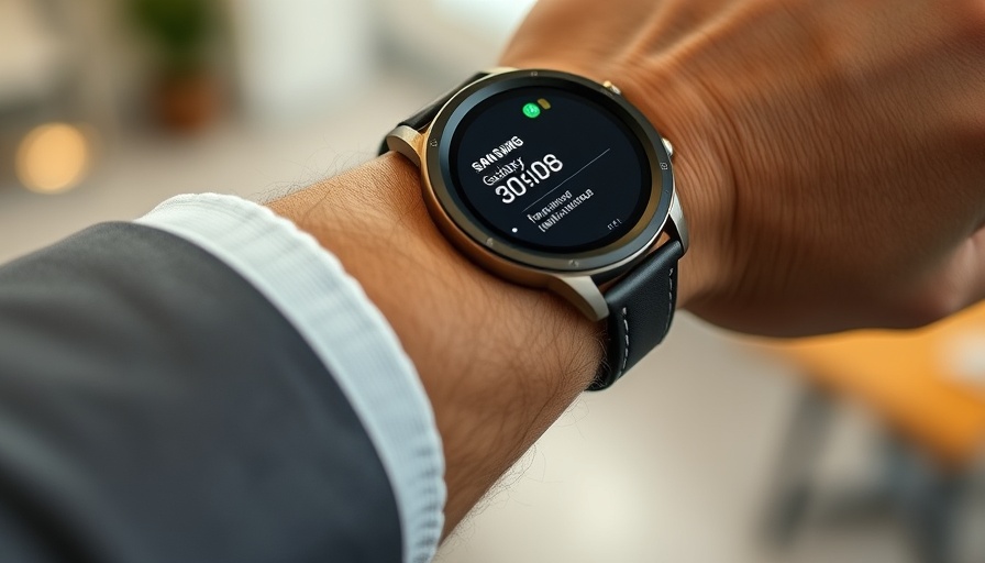 Close-up of Samsung Galaxy Watch 8 Classic on wrist displaying text.