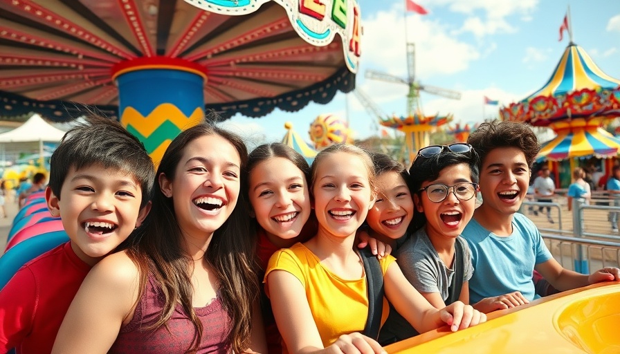 Young people enjoying a ride at Sylvan Beach Amusement Park, colorful fun atmosphere.