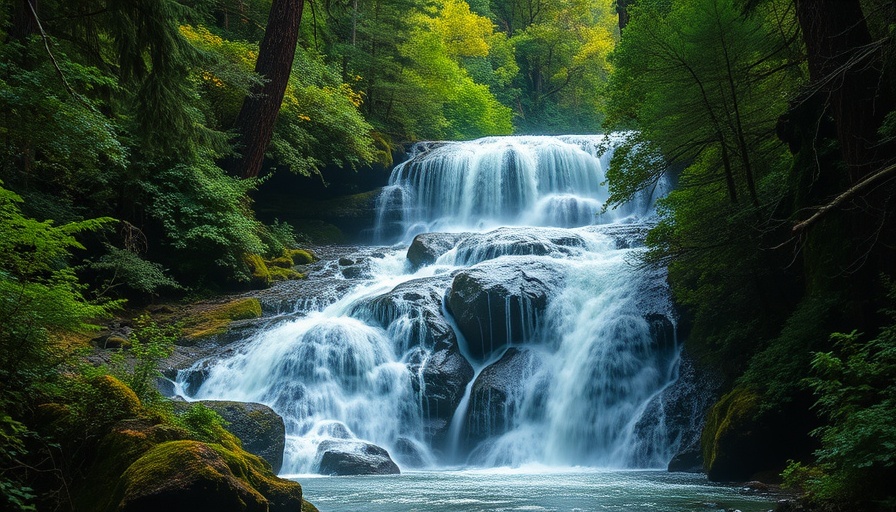 Lush waterfall and verdant forest in Olympic National Park.