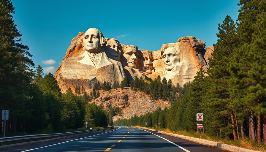 Mount Rushmore and Yellowstone road trip scenic highway view.