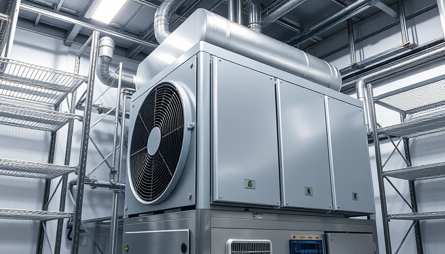 Modern walk-in freezer condenser, detailed view, industrial setting.