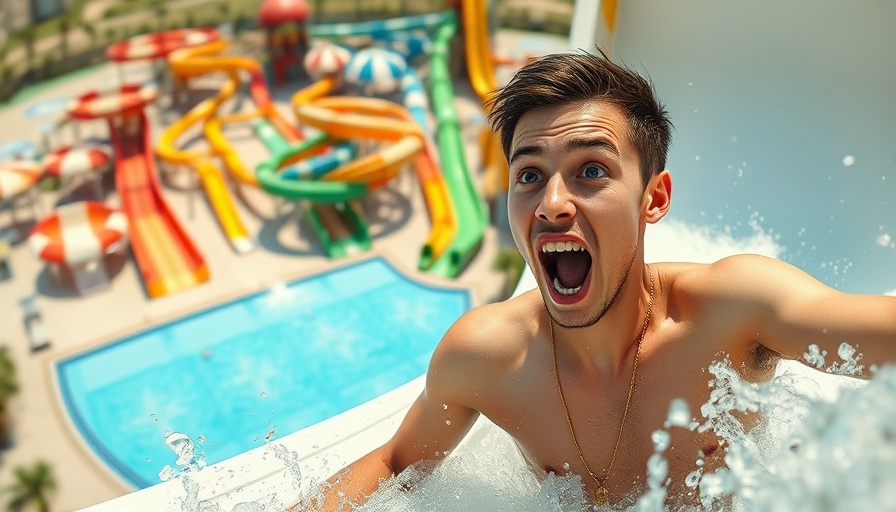Excited rider on North America's scariest water slide at a vibrant park.