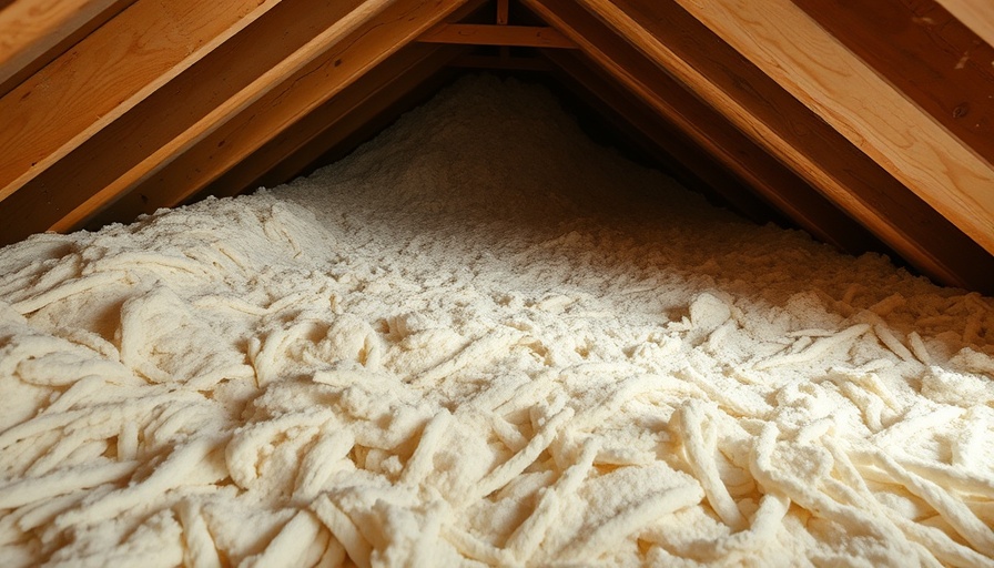 Blown-in insulation covering an uneven attic floor with visible wooden beams.
