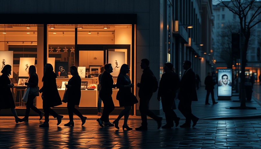 Shopper silhouettes outside a store, capturing consumer opinions.