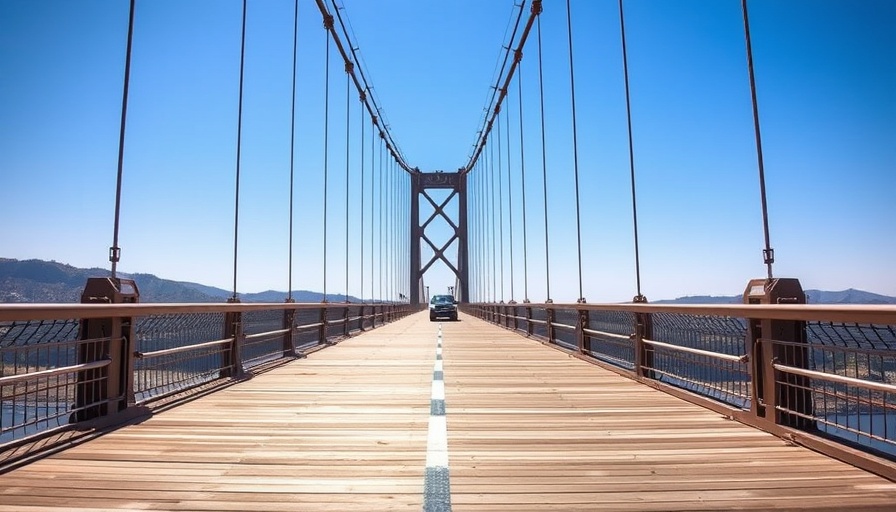 Highest bridge in America with expansive view and clear sky.