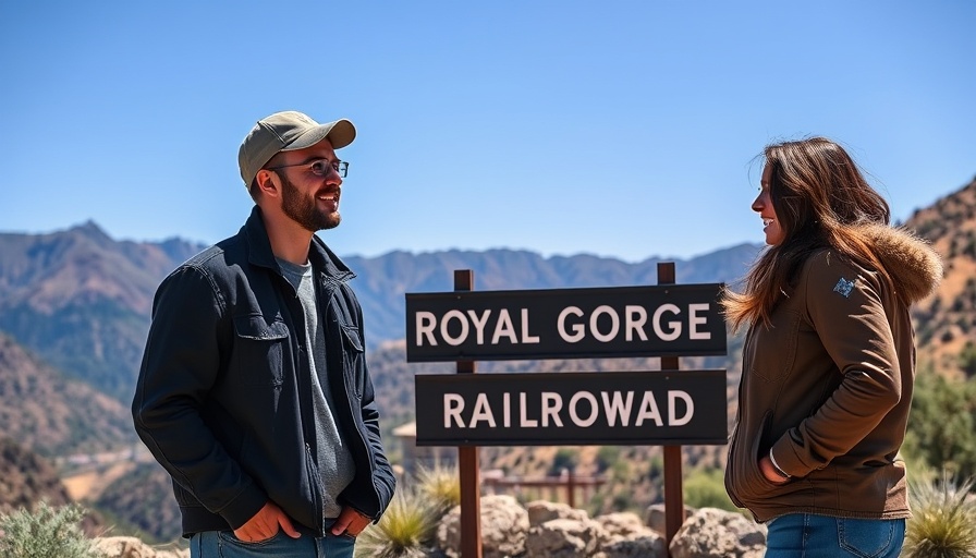 Casual conversation at Royal Gorge Route Railroad scenic backdrop.