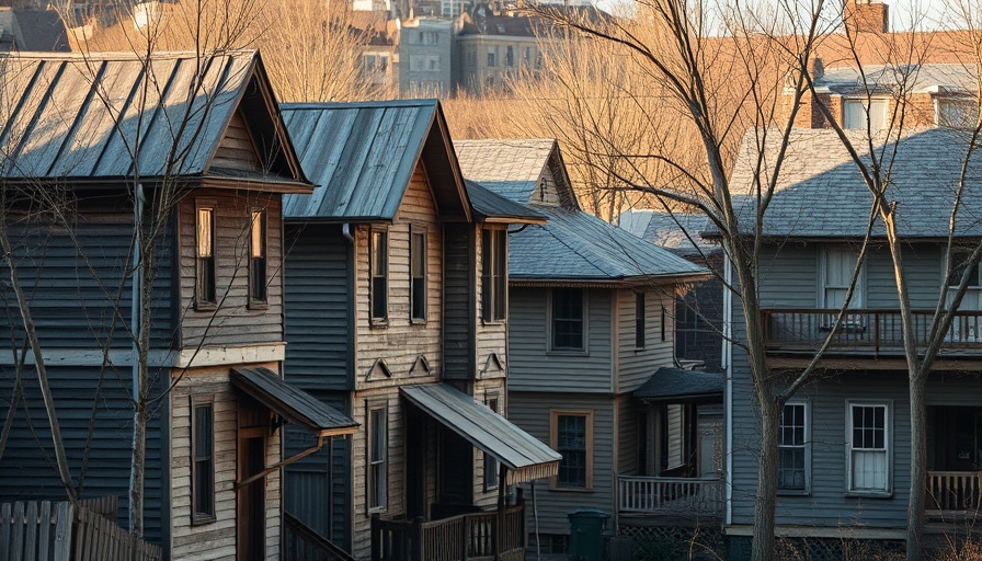 American housing crisis depicted by neglected vintage houses.