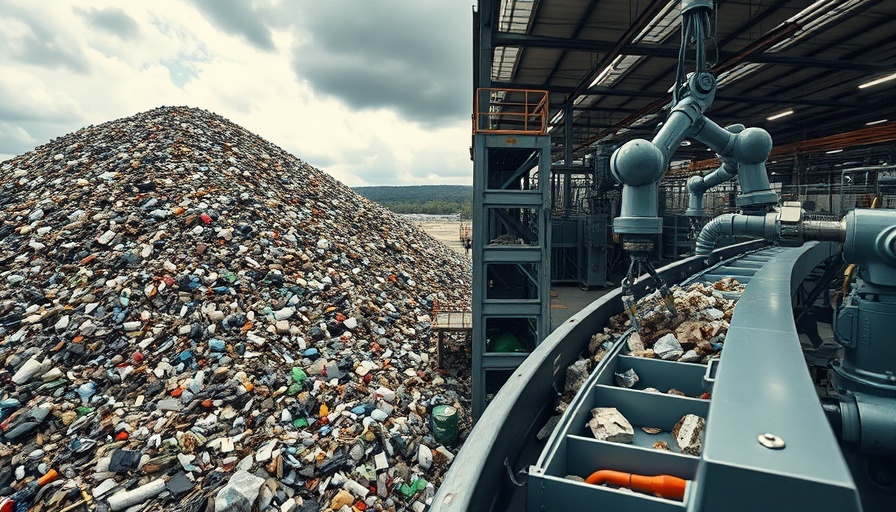 Circular economy waste management transformation showcasing landfill and recycling facility.