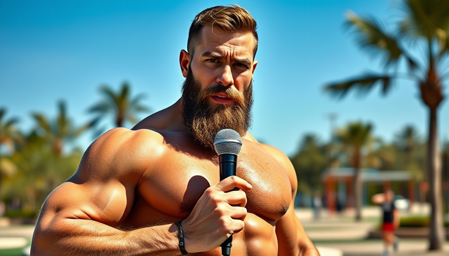 Muscular man outdoors in fitness park discussing how he got jacked.