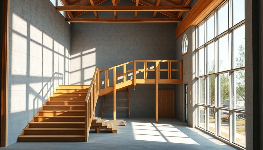 Modern construction site with vapor retarders and wooden beams.