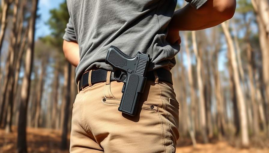 Man with handgun in forest, North Carolina permitless carry context.