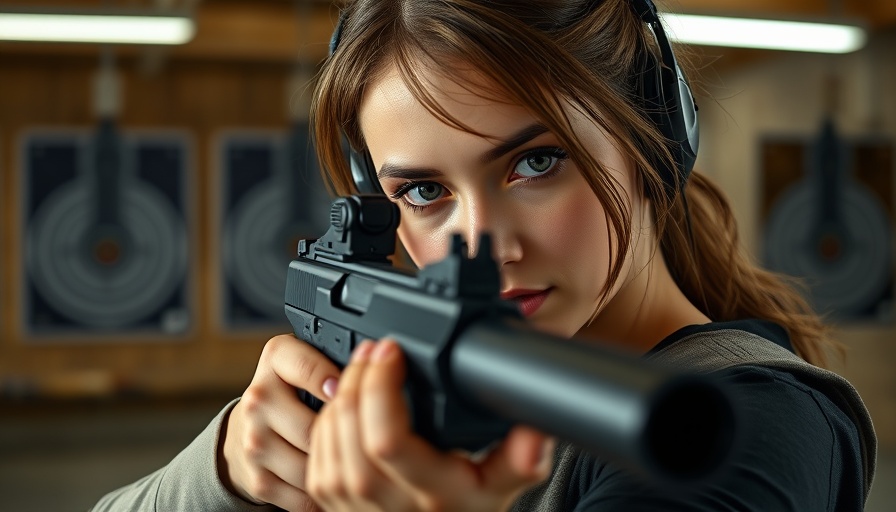 Confident young woman at shooting range, A Girl & A Gun.