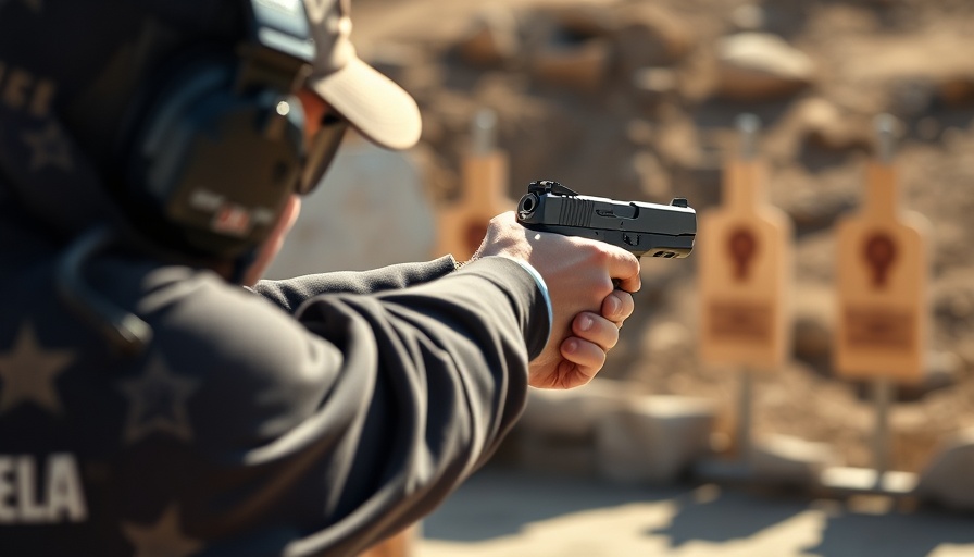 Person demonstrating one-handed shooting techniques at a range.