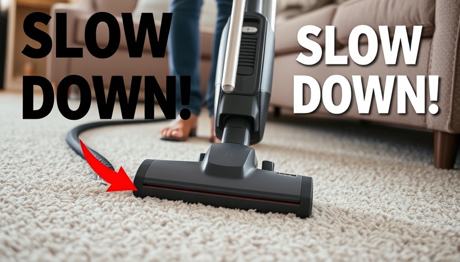 Vacuuming carpet properly, emphasizing slow movement for effective cleaning.