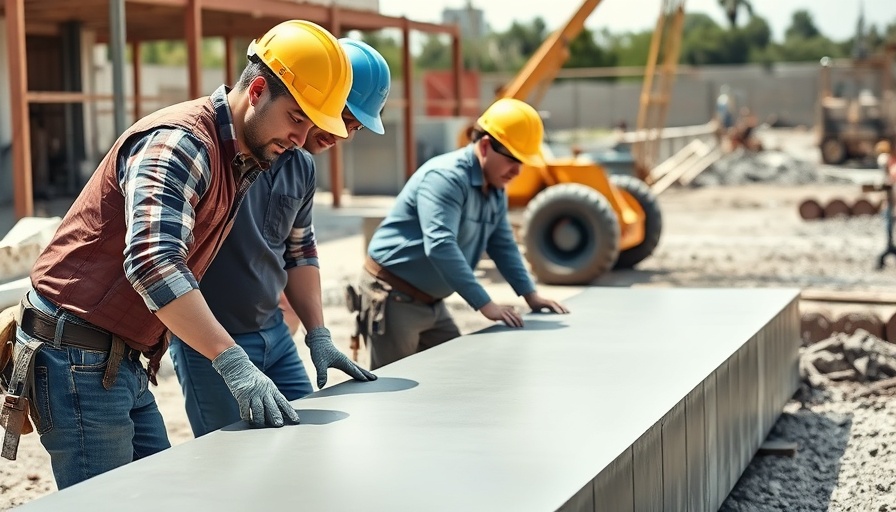 Workers pouring concrete slab, showcasing precise techniques.
