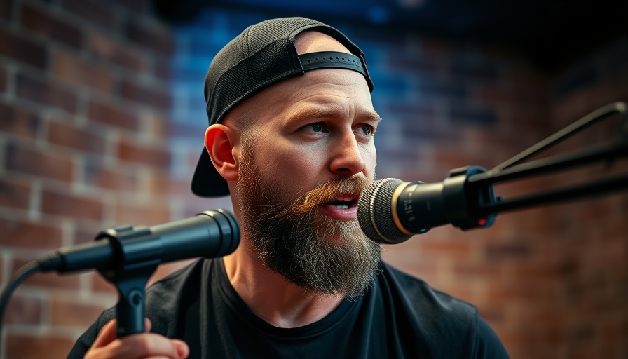 Bald man podcasting confidently in a modern studio, embodying 'The Calm That Comes From Power'.