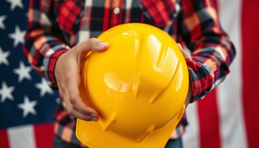Close-up of person with yellow helmet in front of U.S. flag, U.S. Jobs Market Underwhelming.