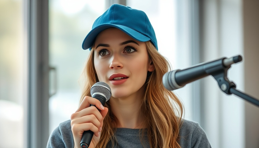 Young woman in a cap discussing client spending changes indoors.