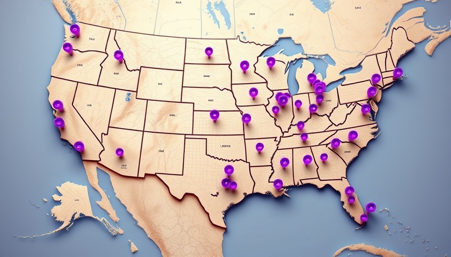 Map showing locations for women's self-defense skills training across the U.S.