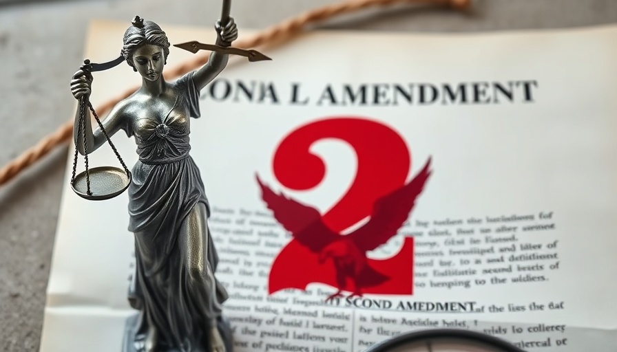 Handgun purchase ban lawsuit illustration with Lady Justice.
