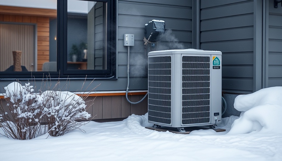 Heat pump system in snowy zero-degree weather outside a house.