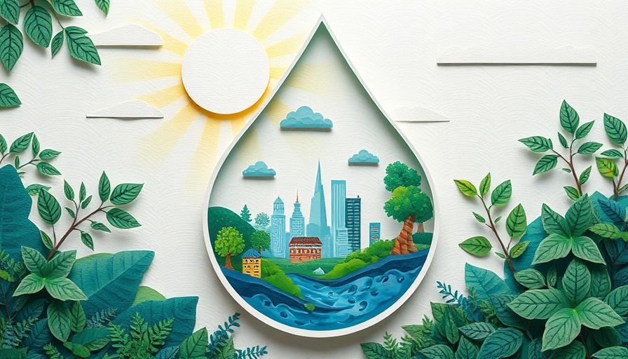 Illustration of water efficiency in the U.S. with a city inside a droplet.