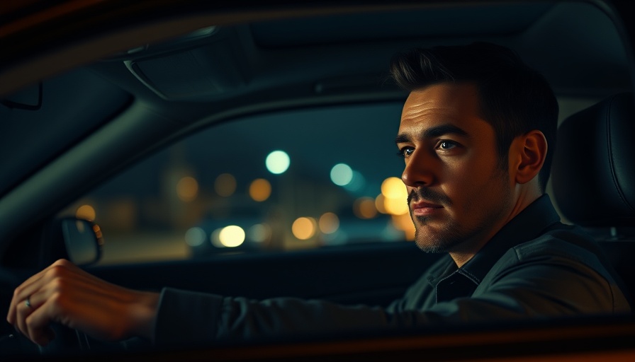 Good Stress vs Bad Stress concept with man driving calmly at night.
