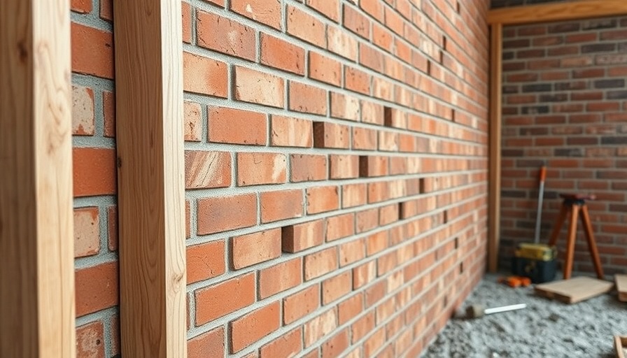 Close-up of brick nogging in wall insulation process.